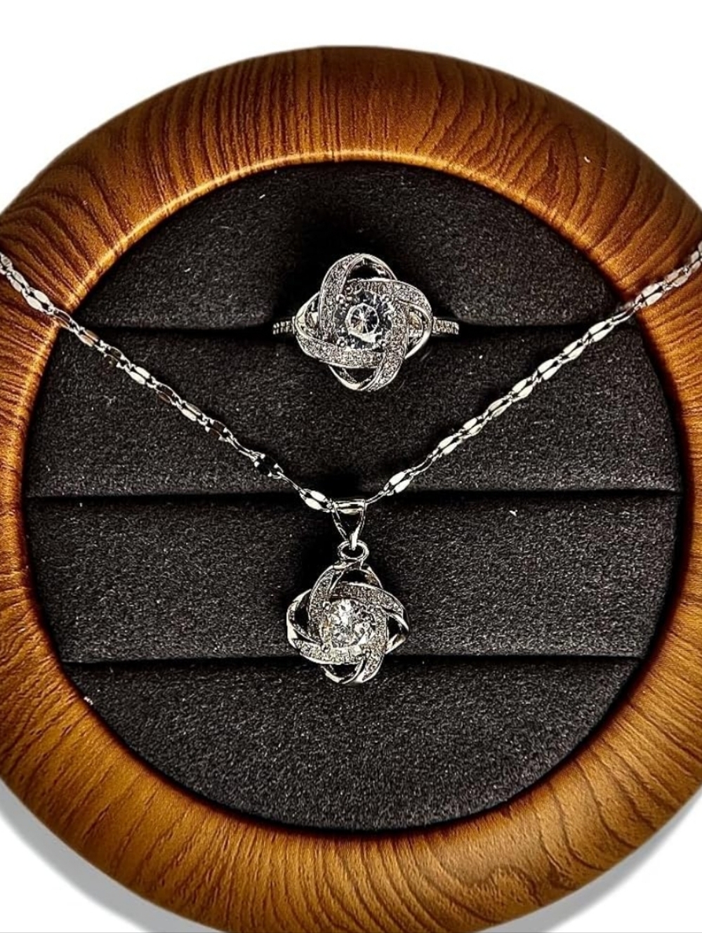 MOISSENITES Sterling Silver Knot Pendant Necklace & Ring Set LUXURY PACKAGING